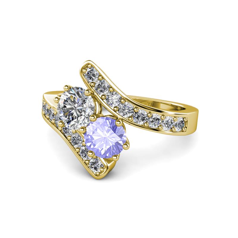Eleni Diamond and Tanzanite with Side Diamonds Bypass Ring 