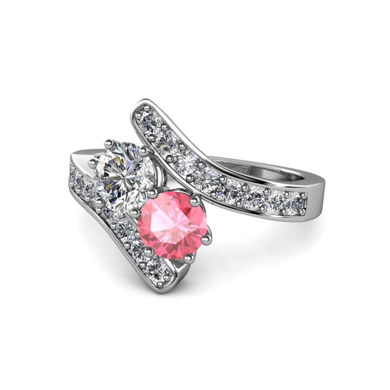 Eleni Diamond and Pink Tourmaline with Side Diamonds Bypass Ring 