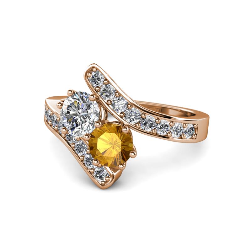Eleni Diamond and Citrine with Side Diamonds Bypass Ring 