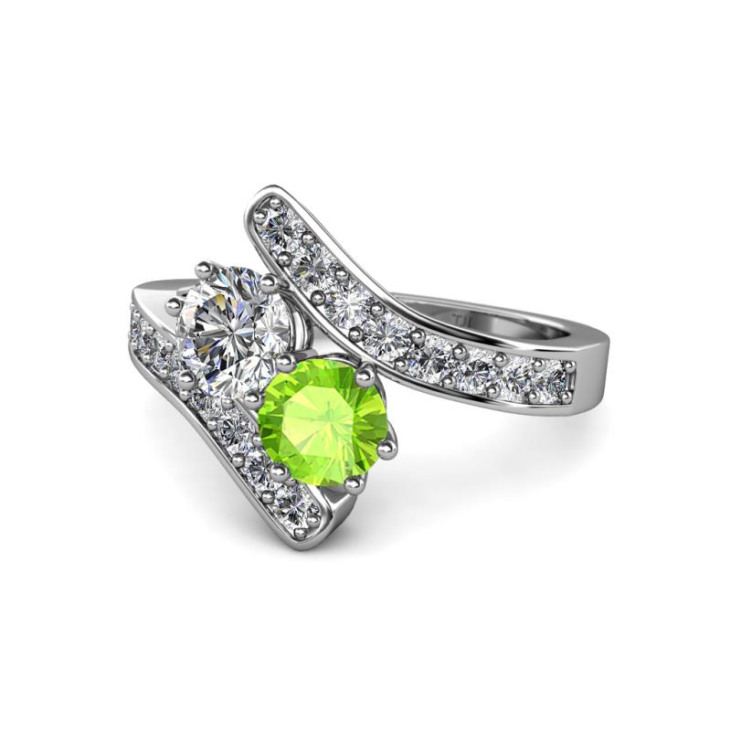 Eleni Diamond and Peridot with Side Diamonds Bypass Ring 