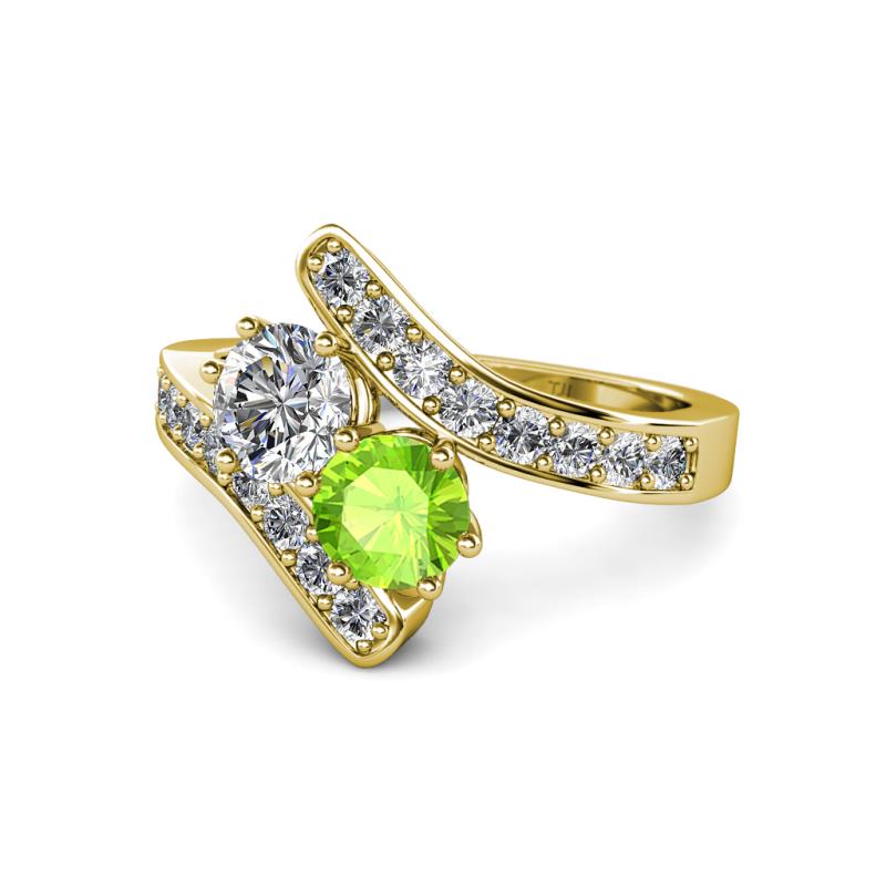 Eleni Diamond and Peridot with Side Diamonds Bypass Ring 