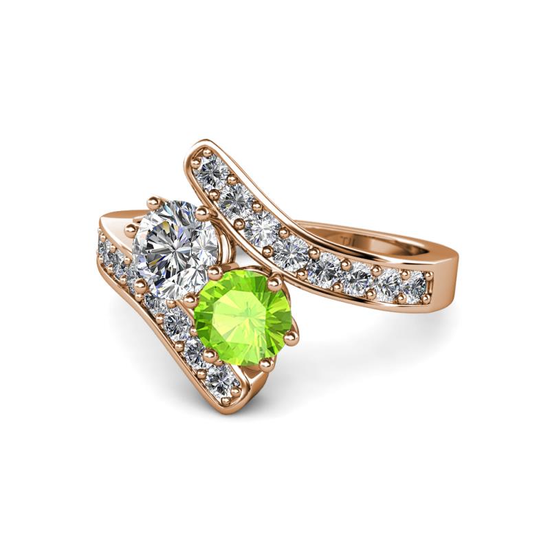 Eleni Diamond and Peridot with Side Diamonds Bypass Ring 