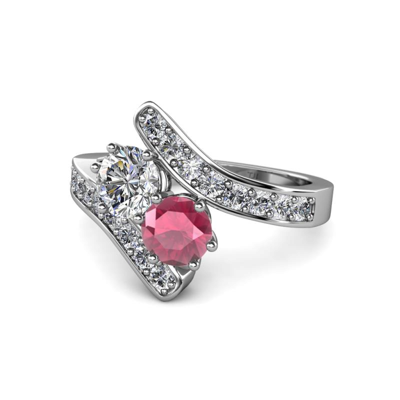 Eleni Diamond and Rhodolite Garnet with Side Diamonds Bypass Ring 