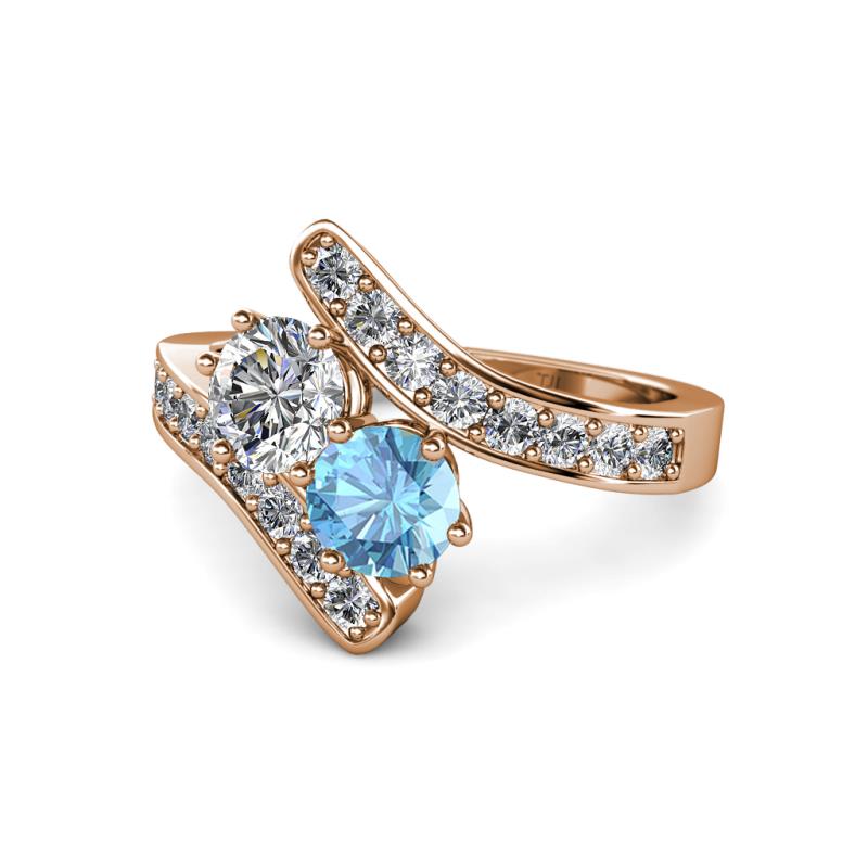 Eleni Diamond and Blue Topaz with Side Diamonds Bypass Ring 