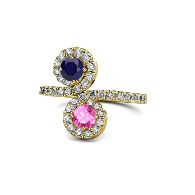 Raene Blue and Pink Sapphire with Side Diamonds Bypass Ring 