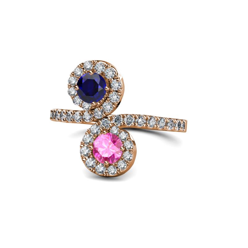 Raene Blue and Pink Sapphire with Side Diamonds Bypass Ring 
