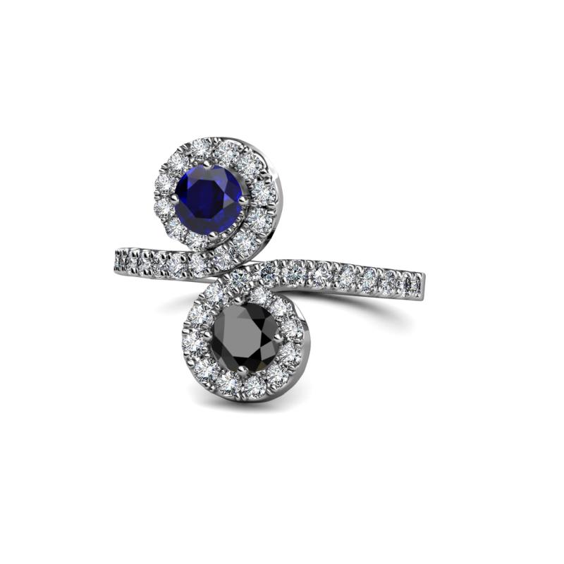 Raene Blue Sapphire and Black Diamond with Side Diamonds Bypass Ring 