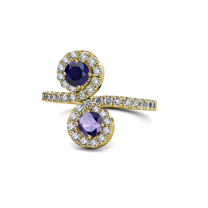 Kevia Blue Sapphire and Iolite with Side Diamonds Bypass Ring 