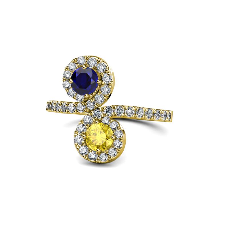 Raene Blue and Yellow Sapphire with Side Diamonds Bypass Ring 