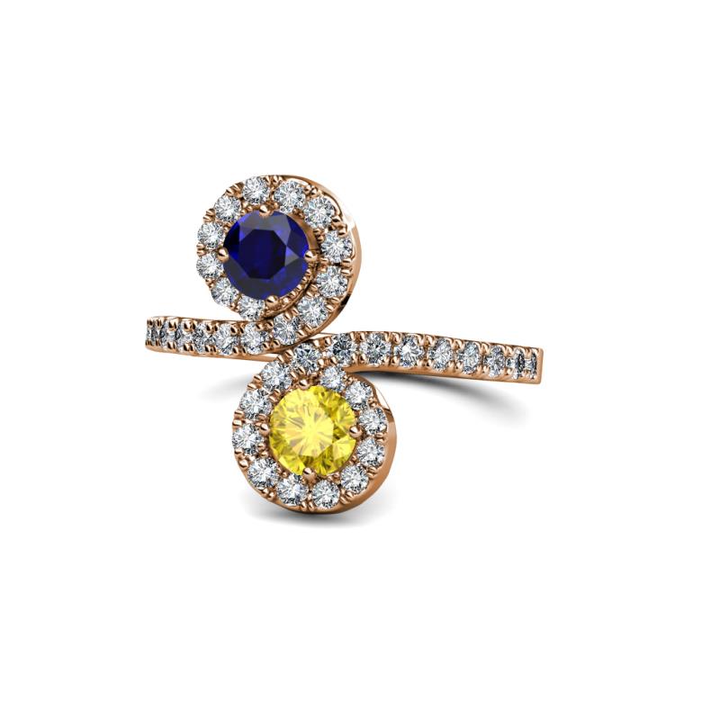 Raene Blue and Yellow Sapphire with Side Diamonds Bypass Ring 