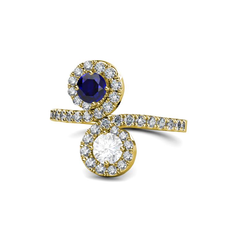 Raene Blue and White Sapphire with Side Diamonds Bypass Ring 