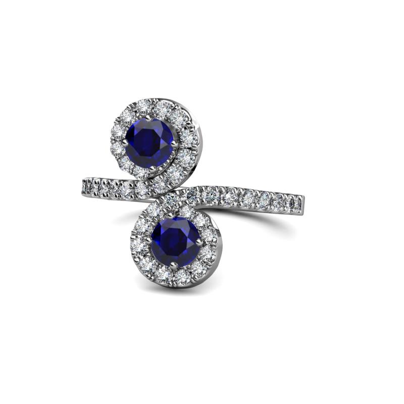 Raene Blue Sapphire with Side Diamonds Bypass Ring 