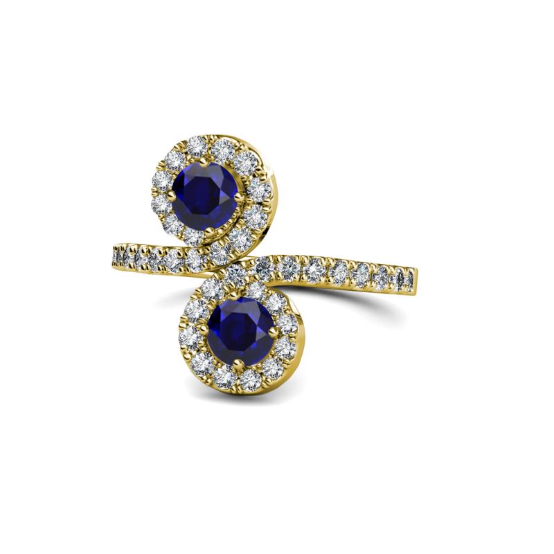 Raene Blue Sapphire with Side Diamonds Bypass Ring 