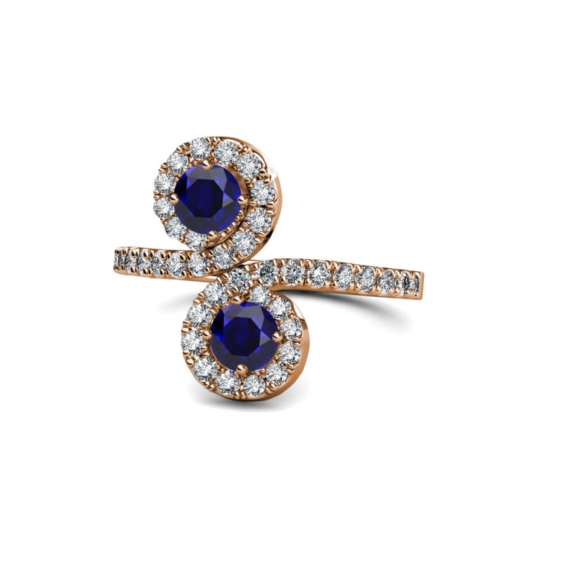 Raene Blue Sapphire with Side Diamonds Bypass Ring 