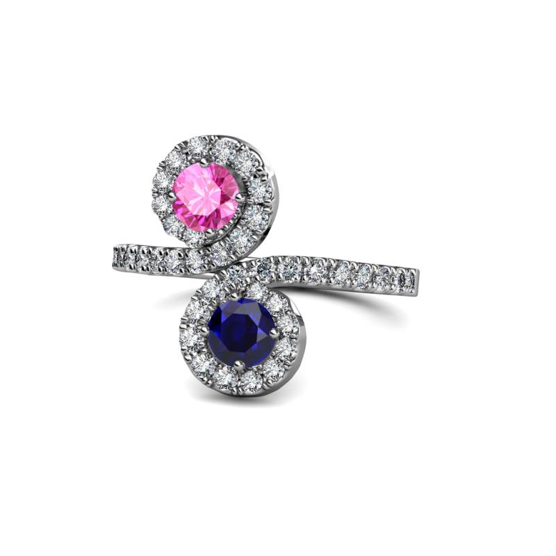 Raene Pink and Blue Sapphire with Side Diamonds Bypass Ring 