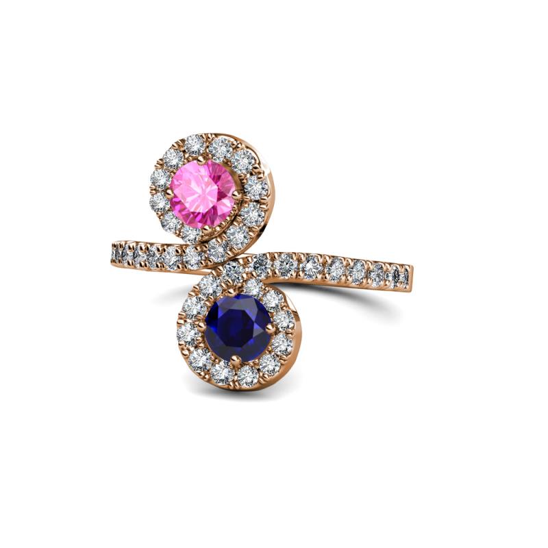 Kevia Pink and Blue Sapphire with Side Diamonds Bypass Ring 