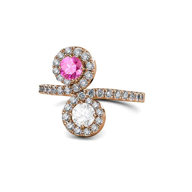 Raene Pink and White Sapphire with Side Diamonds Bypass Ring 