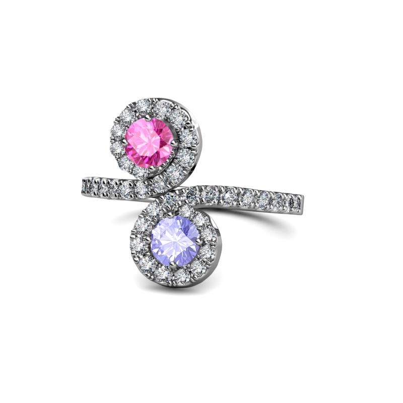 Raene Pink Sapphire and Tanzanite with Side Diamonds Bypass Ring 