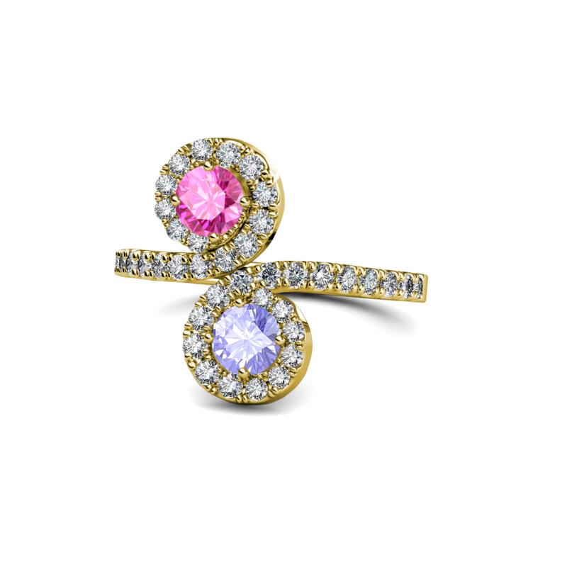 Raene Pink Sapphire and Tanzanite with Side Diamonds Bypass Ring 