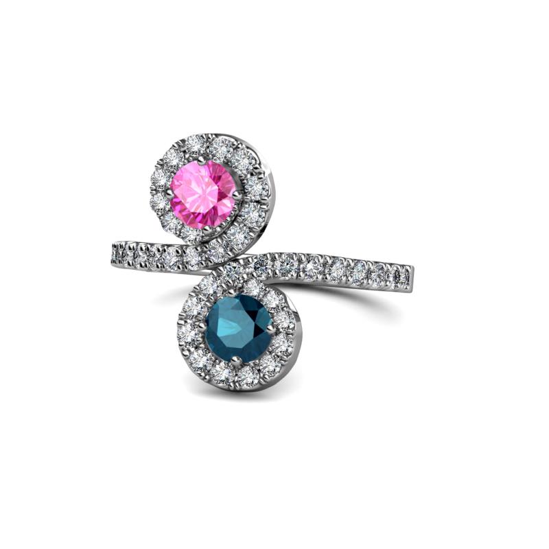 Raene Pink Sapphire and Blue Diamond with Side Diamonds Bypass Ring 