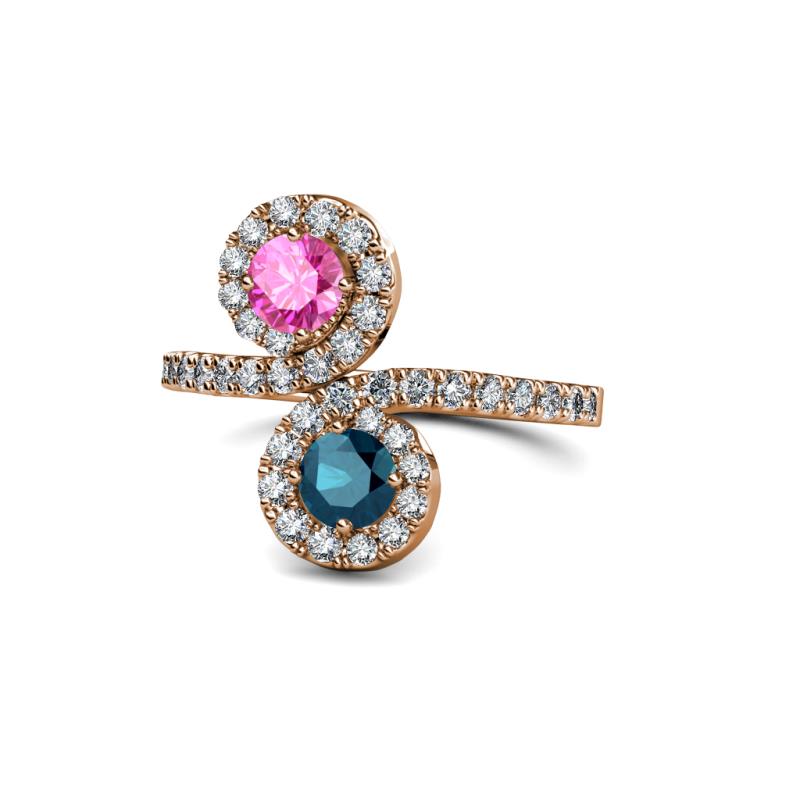 Kevia Pink Sapphire and Blue Diamond with Side Diamonds Bypass Ring 