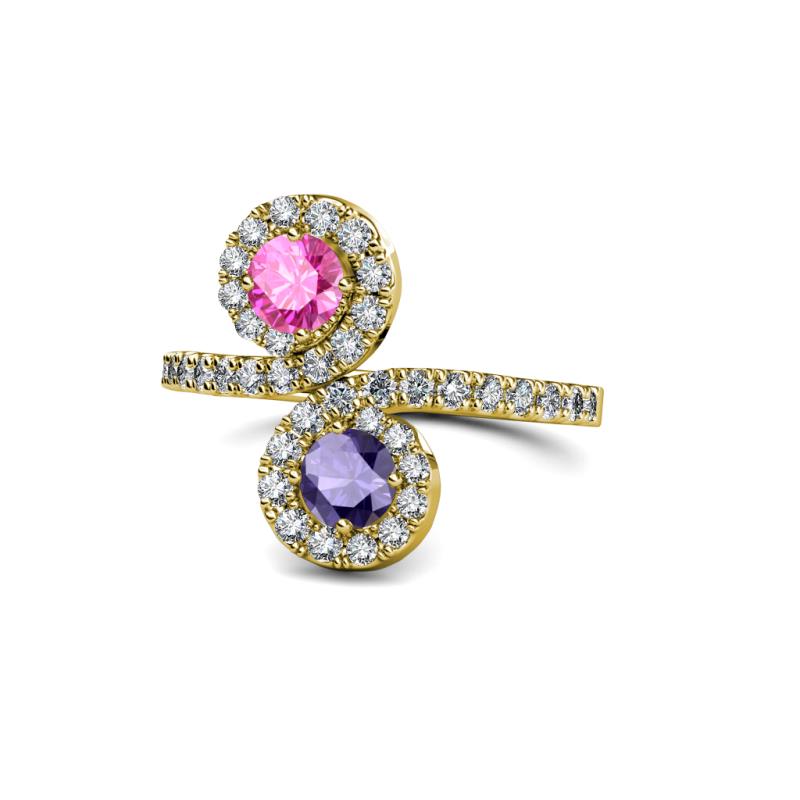 Kevia Pink Sapphire and Iolite with Side Diamonds Bypass Ring 