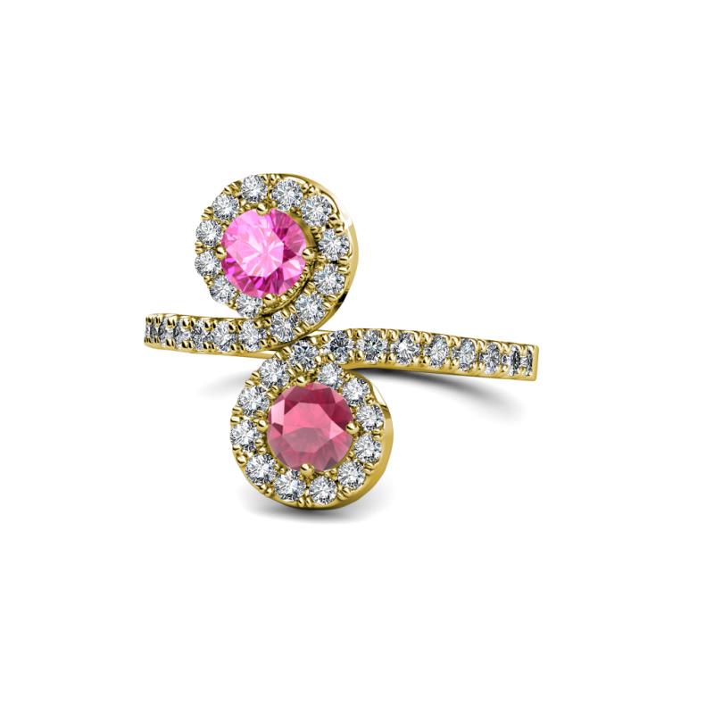 Kevia Pink Sapphire and Rhodolite Garnet with Side Diamonds Bypass Ring 