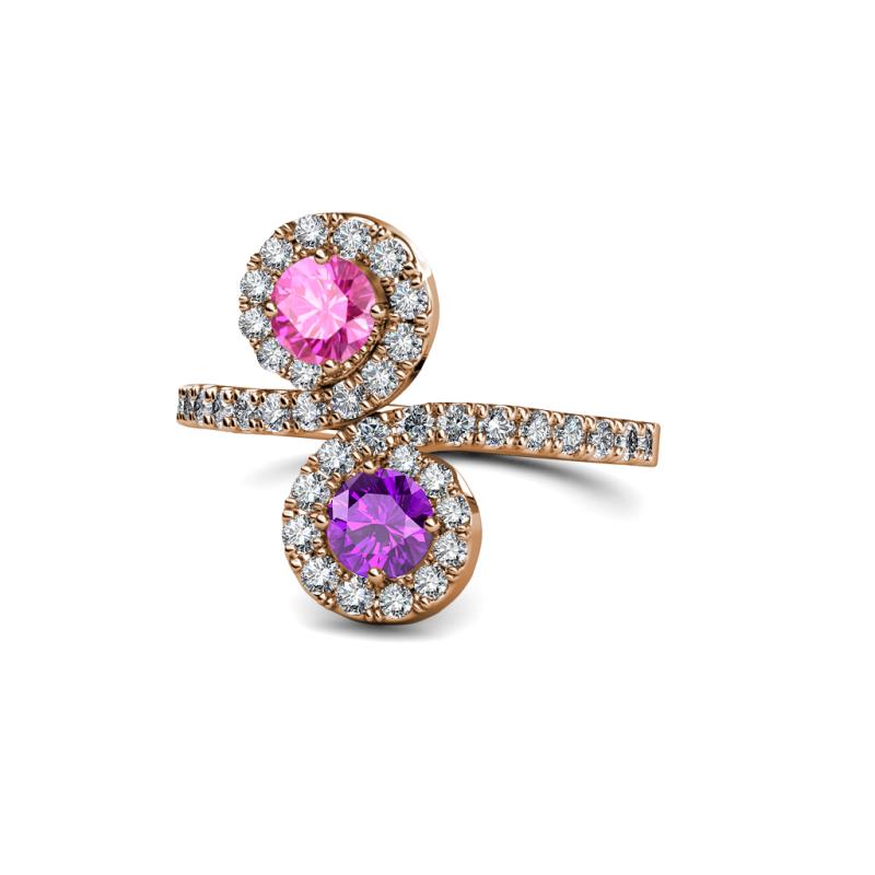 Kevia Pink Sapphire and Amethyst with Side Diamonds Bypass Ring 