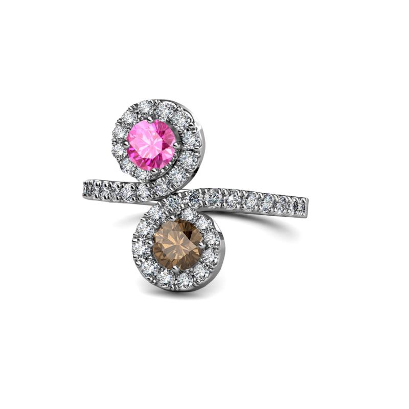 Raene Pink Sapphire and Smoky Quartz with Side Diamonds Bypass Ring 