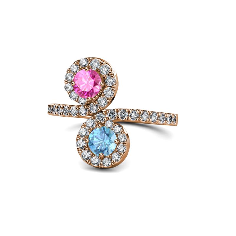 Raene Pink Sapphire and Blue Topaz with Side Diamonds Bypass Ring 