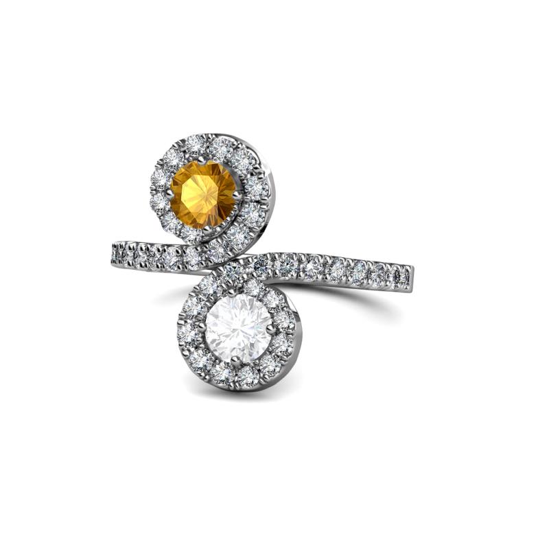 Raene Citrine and White Sapphire with Side Diamonds Bypass Ring 