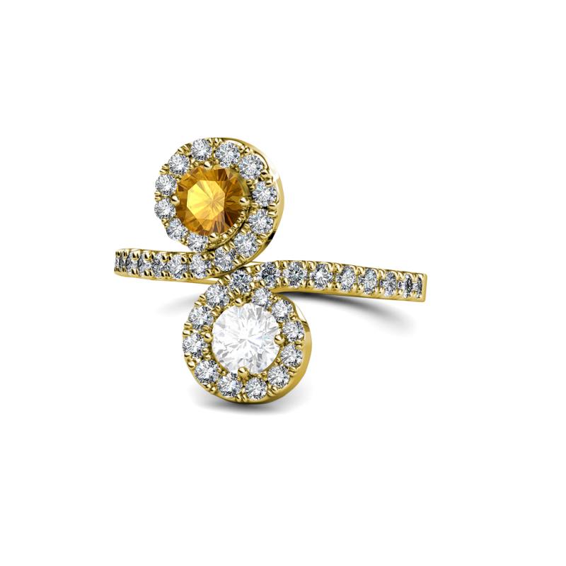 Raene Citrine and White Sapphire with Side Diamonds Bypass Ring 