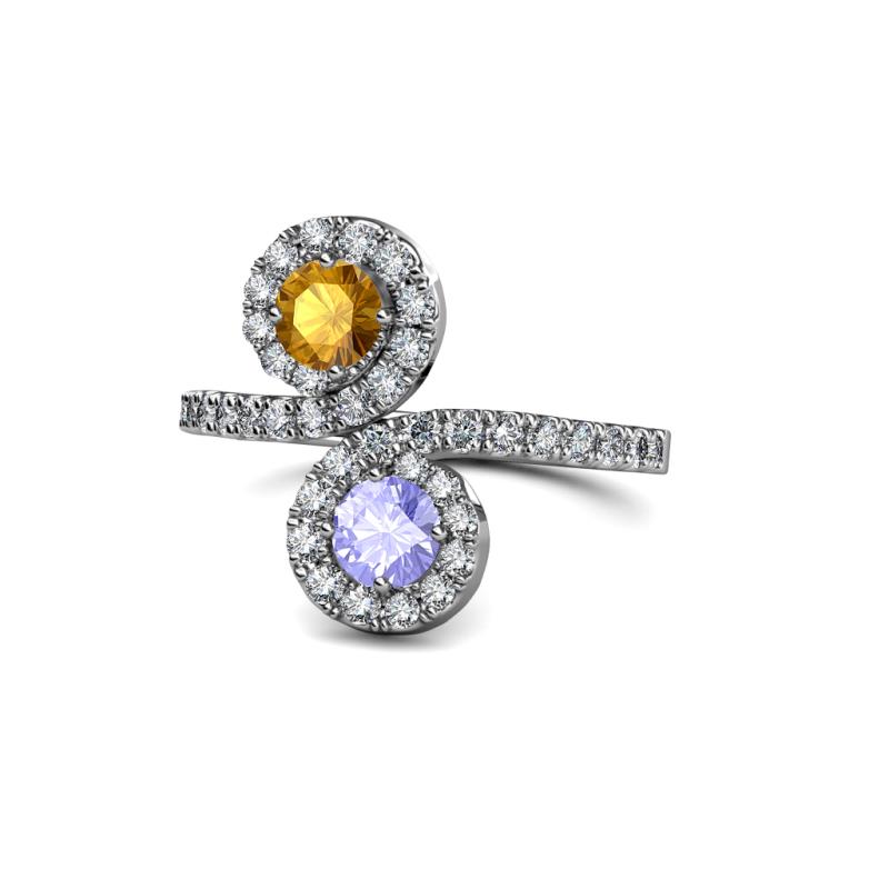 Raene Citrine and Tanzanite with Side Diamonds Bypass Ring 