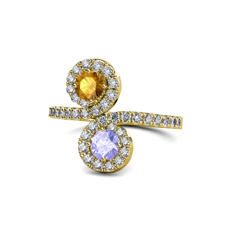Kevia Citrine and Tanzanite with Side Diamonds Bypass Ring 
