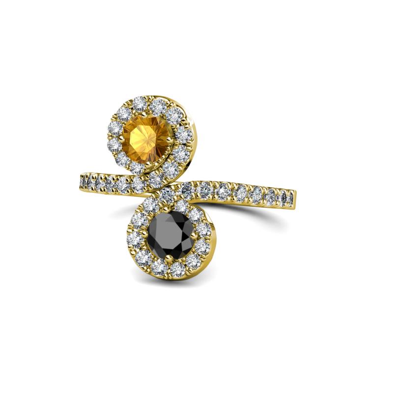Kevia Citrine and Black Diamond with Side Diamonds Bypass Ring 