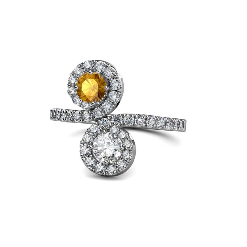 Kevia Citrine and Diamond with Side Diamonds Bypass Ring 