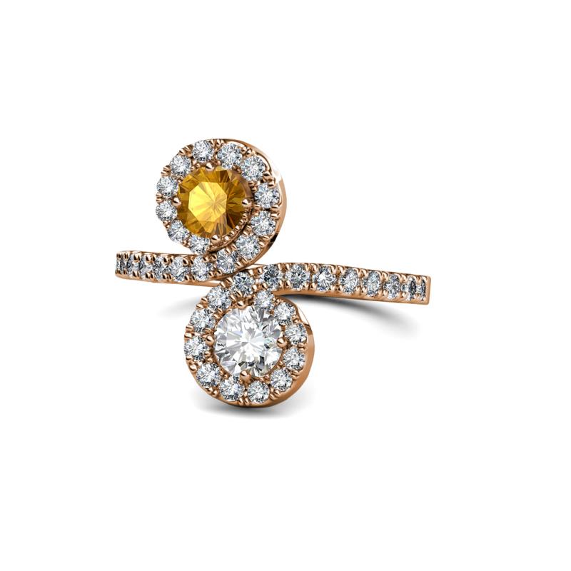 Kevia Citrine and Diamond with Side Diamonds Bypass Ring 