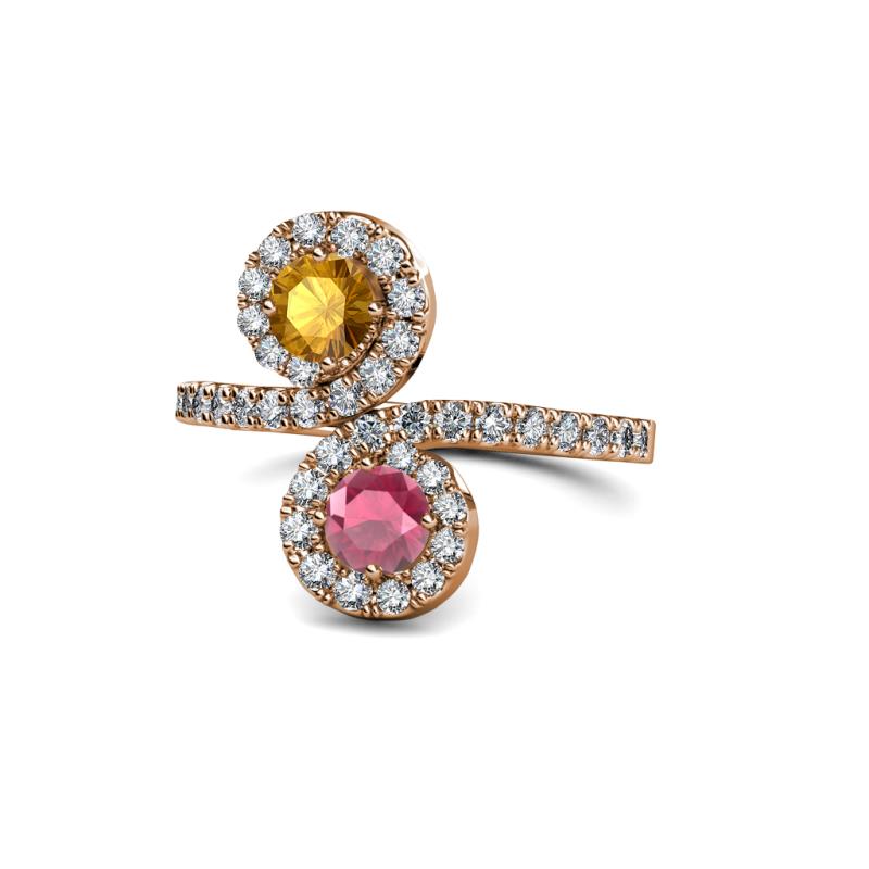 Kevia Citrine and Rhodolite Garnet with Side Diamonds Bypass Ring 