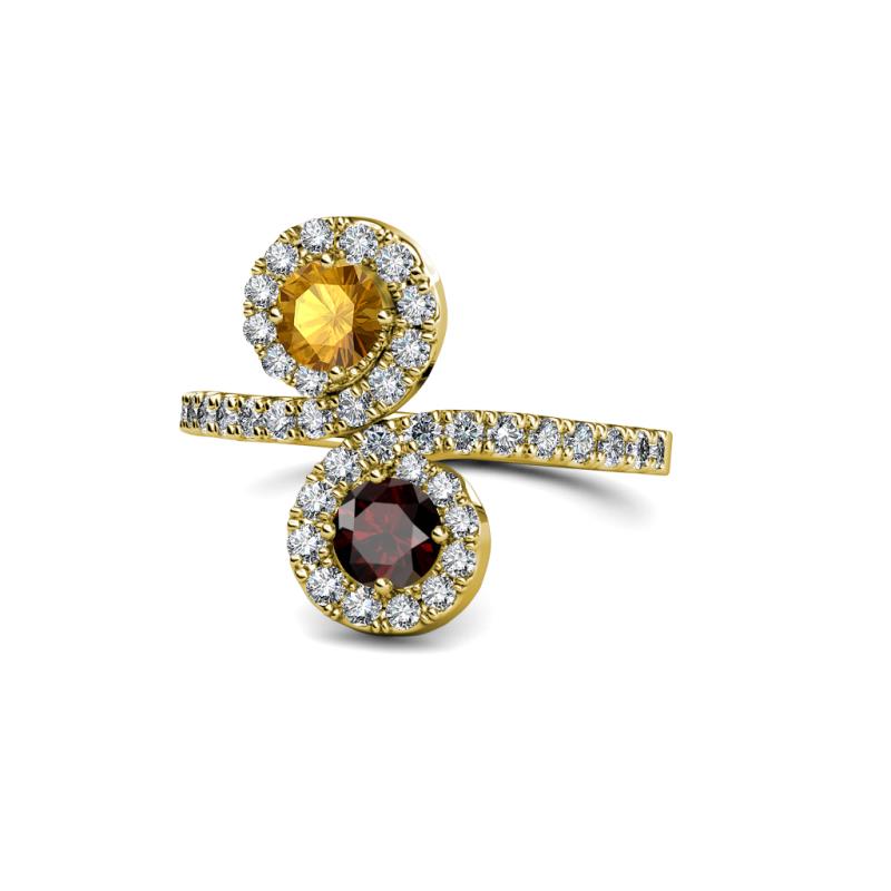 Kevia Citrine and Red Garnet with Side Diamonds Bypass Ring 