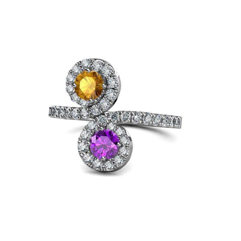 Kevia Citrine and Amethyst with Side Diamonds Bypass Ring 