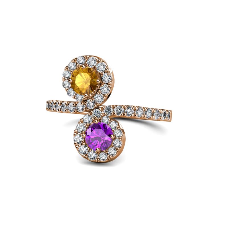 Kevia Citrine and Amethyst with Side Diamonds Bypass Ring 