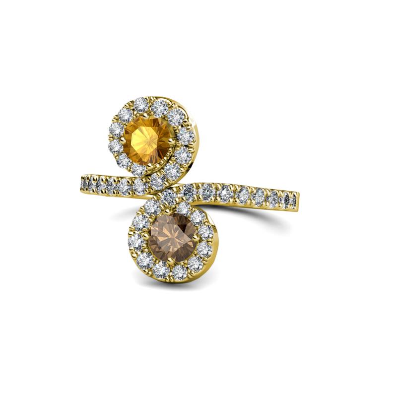 Kevia Citrine and Smoky Quartz with Side Diamonds Bypass Ring 
