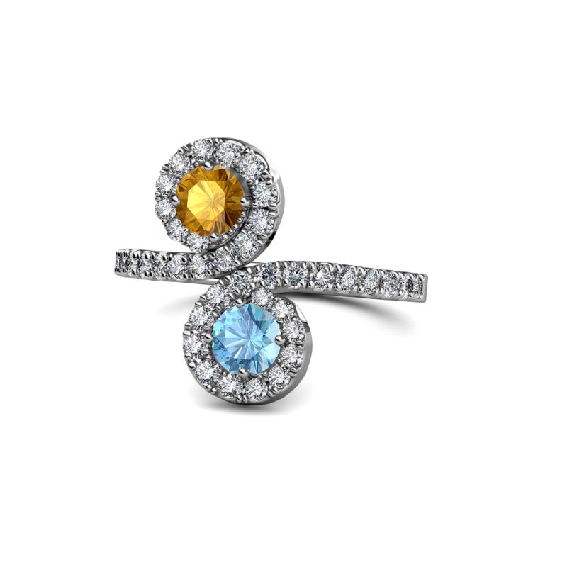 Raene Citrine and Blue Topaz with Side Diamonds Bypass Ring 