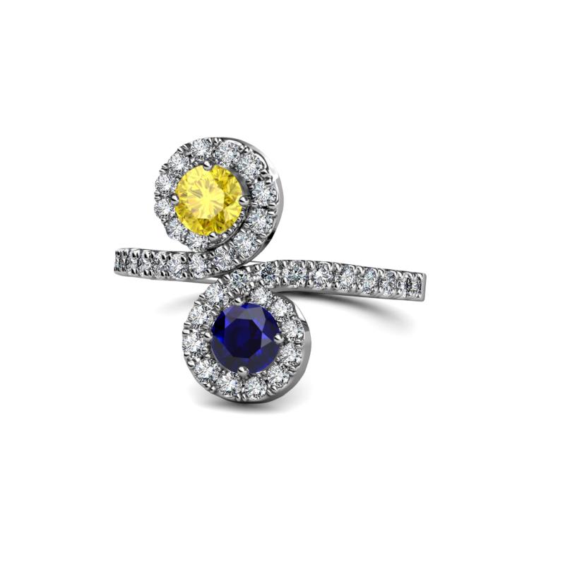 Raene Yellow and Blue Sapphire with Side Diamonds Bypass Ring 