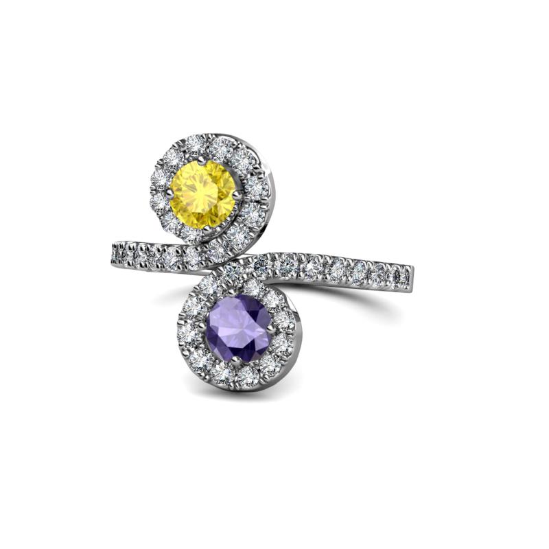 Raene Yellow Sapphire and Iolite with Side Diamonds Bypass Ring 