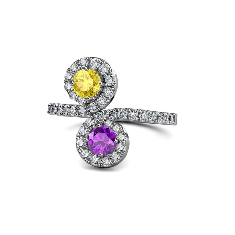 Raene Yellow Sapphire and Amethyst with Side Diamonds Bypass Ring 