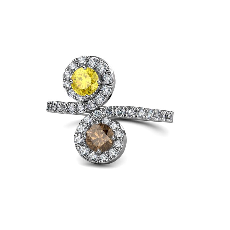 Kevia Yellow Sapphire and Smoky Quartz with Side Diamonds Bypass Ring 
