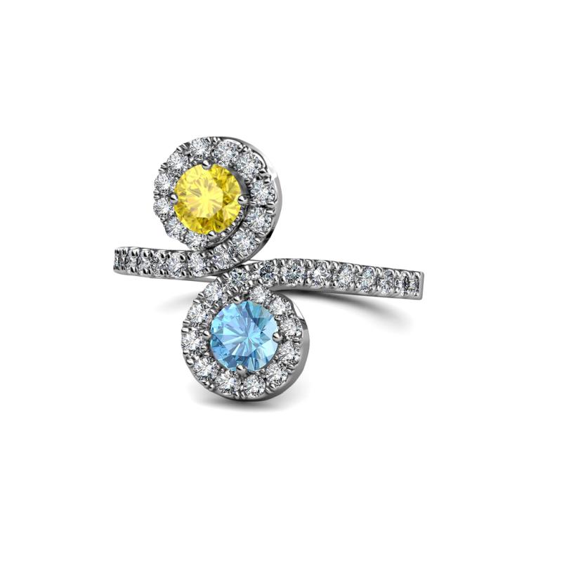 Raene Yellow Sapphire and Blue Topaz with Side Diamonds Bypass Ring 