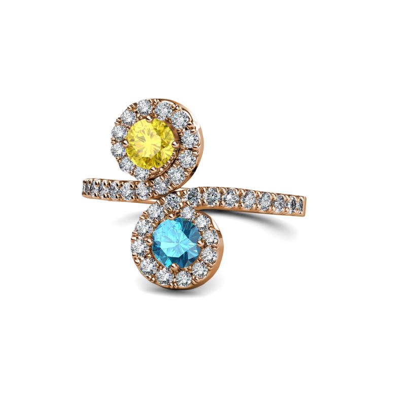 Raene Yellow Sapphire and London Blue Topaz with Side Diamonds Bypass Ring 