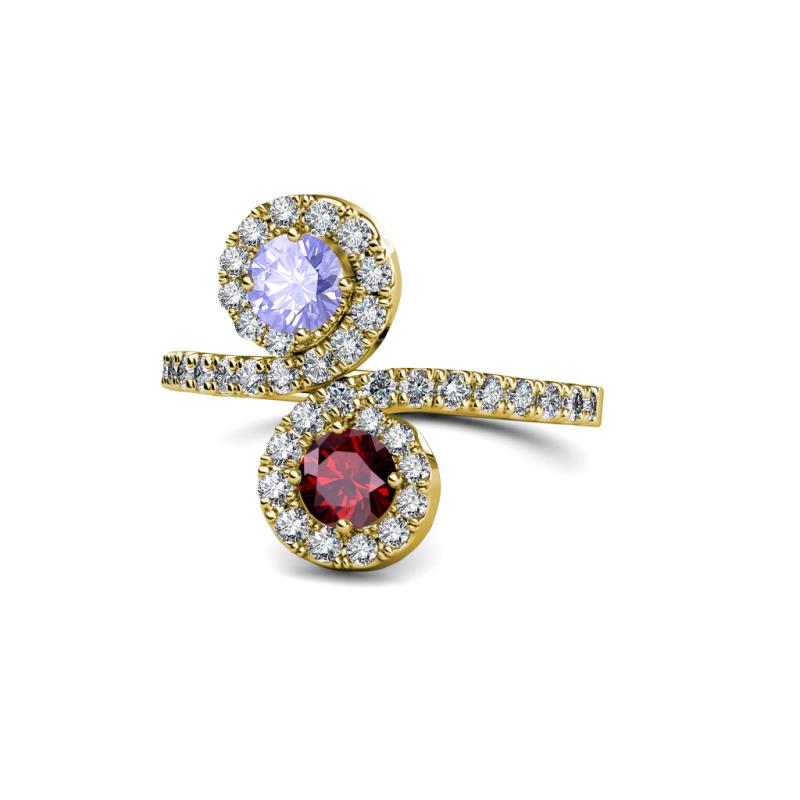 Raene Tanzanite and Ruby with Side Diamonds Bypass Ring 
